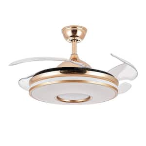 42 in. Indoor Modern LED 3 Colors 3 Speeds Retractable Gold Ceiling Fan with Light Included Remote