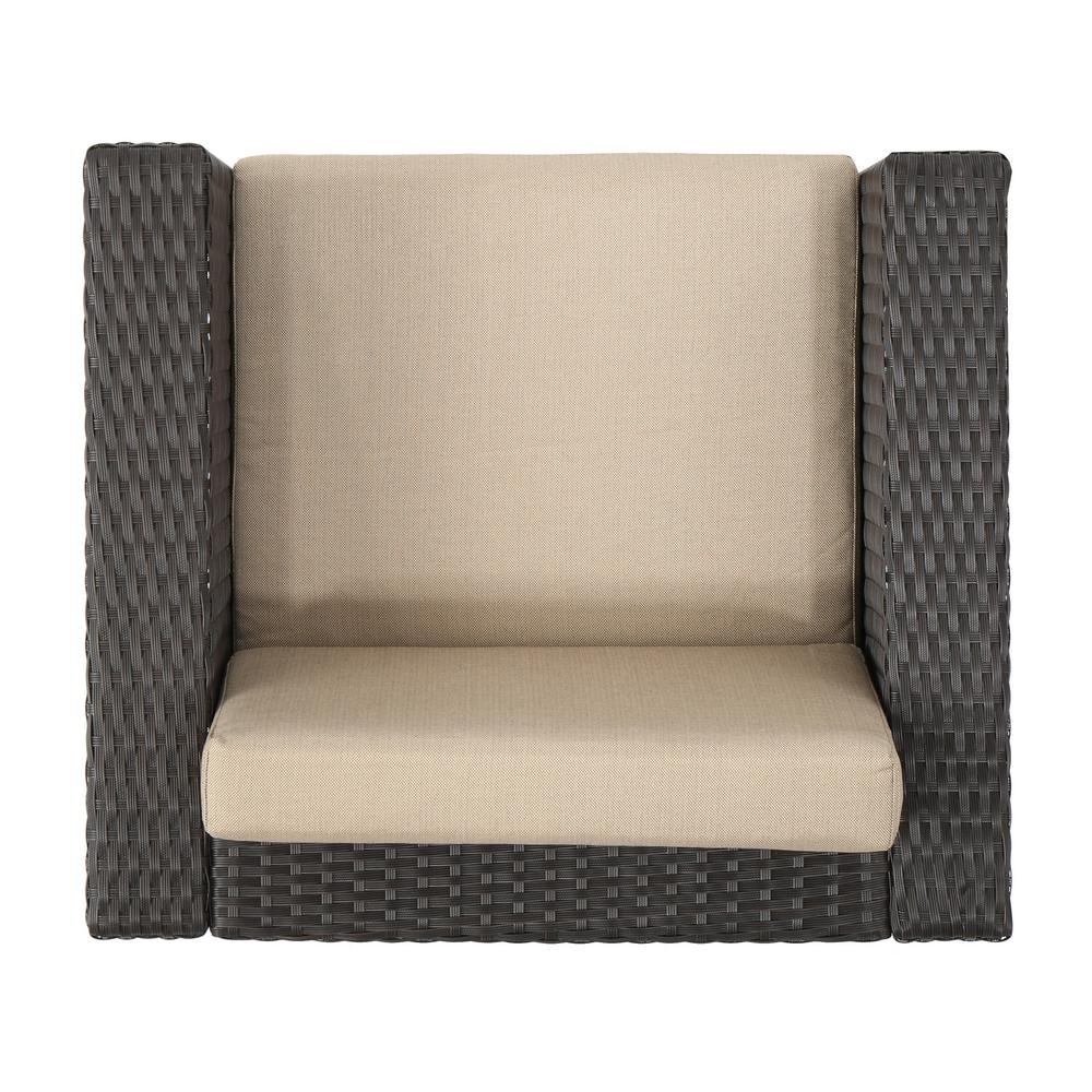 Modern 5-Piece Outdoor Club Chair Set with Cushions in Brown and Beige