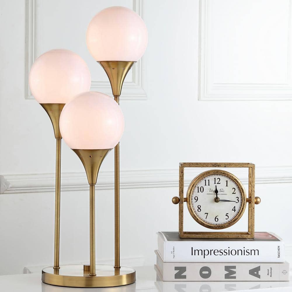 Marzio 25.5 in. Brass Gold Three Globe Upright Table Lamp with White Shade price history on PriceWatchPro