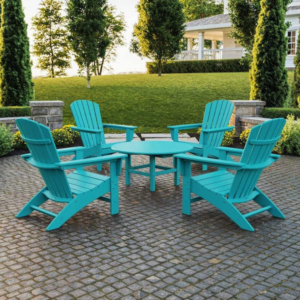 POLYWOOD Grant Park Aruba 5-Piece Plastic Traditional Curveback Adirondack Patio Conversation Set