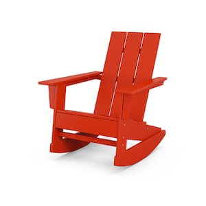 Grant Park Sunset Red Modern Plastic Adirondack Outdoor Rocking Chair
