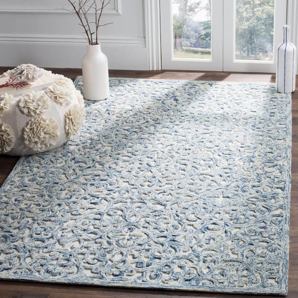 Trace Blue/Ivory Doormat 3 ft. x 5 ft. Distressed Floral Area Rug