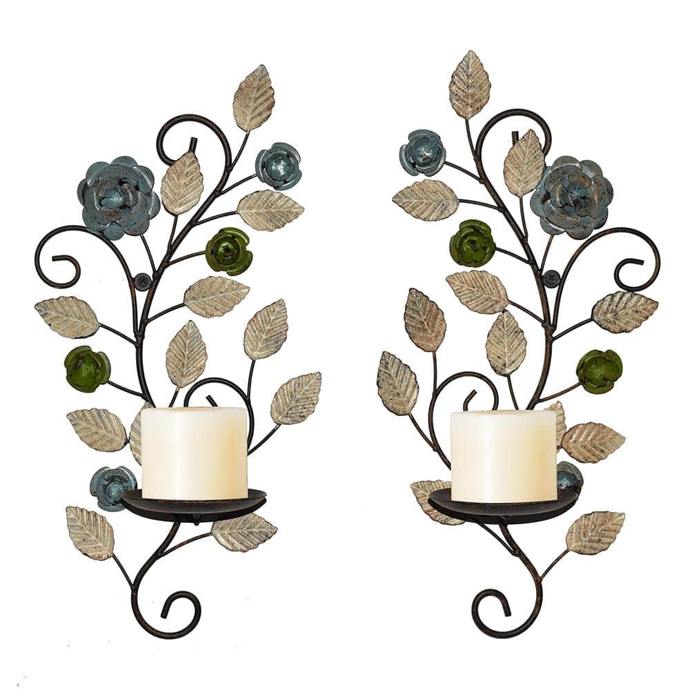 Antique Multi-Colored Leaf Branch Metal Wall Candle Sconce Set of 2 price history on PriceWatchPro