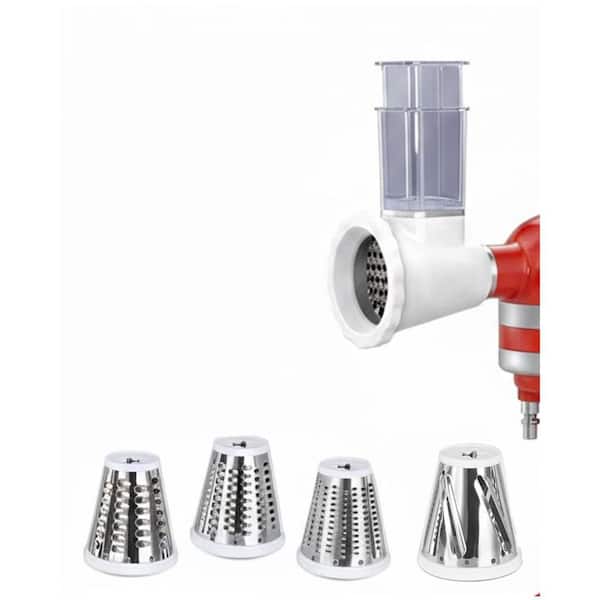 White Cheese Grater Attachment with 4 Interchangeable Blades, Anti-Skid Cover, Food Slicer for Stand Mixers