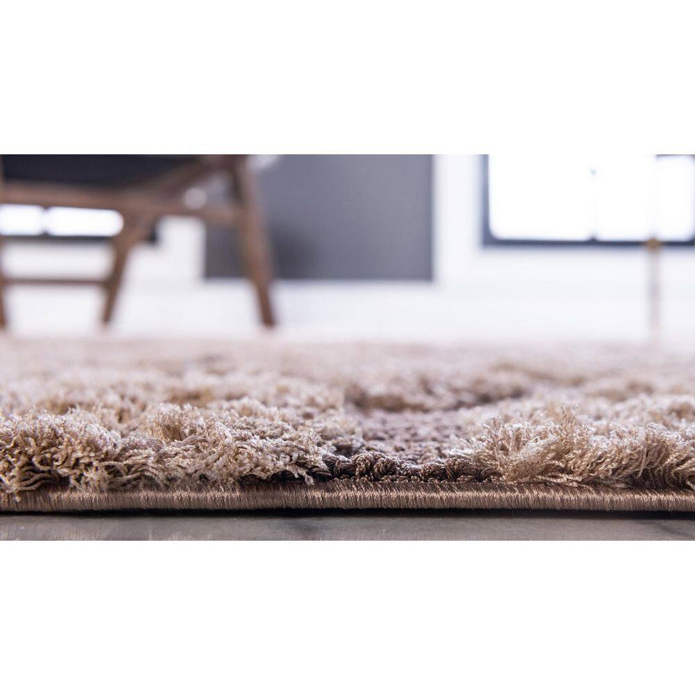 Light Brown Floral Shag Easy-Care Rectangular Area Rug, 9' x 12'
