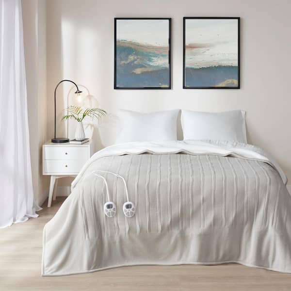 Serta Fleece to Sherpa Tan Fleece Twin Electric Blanket