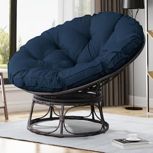 Patio Wicker Outdoor Papasan Lounge Chair with Blue Cushion
