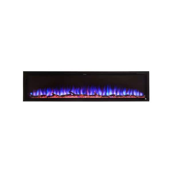 Sideline Elite 84 in. Wall Mount or Recessed Smart Electric Fireplace in Black with LED Flame