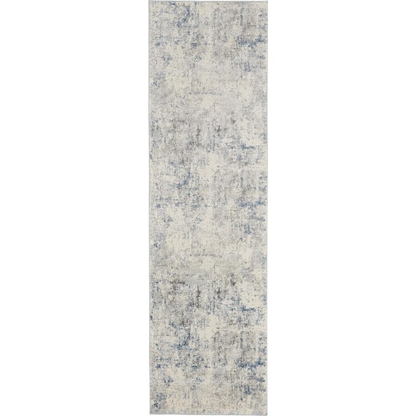 Nourison Rustic Textures Ivory/Grey-Blue 2 ft. x 8 ft. Abstract Contemporary Kitchen Runner Area Rug