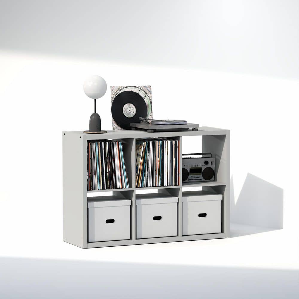 Cubicle Light Grey 6-Cube Media Storage Shelf with 1.2 Extra Thick Vinyl Record Storage