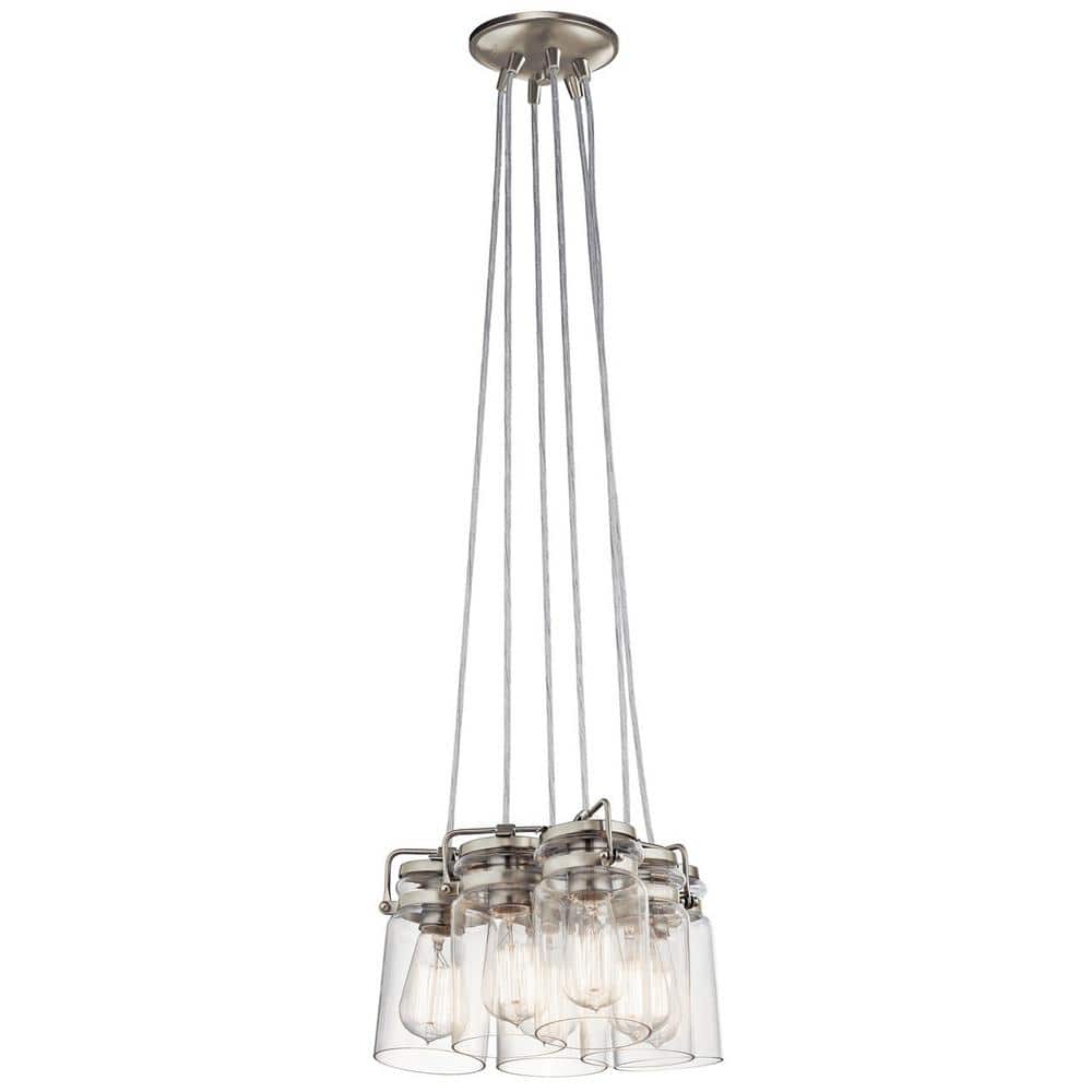 Brinley 7.75" 6-Light Clear Glass Brushed Nickel Pendant