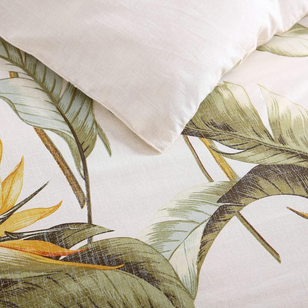 King Beige Cotton Tropical Palm Duvet Cover Set