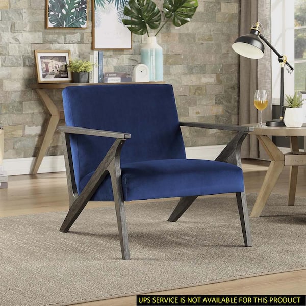Blue Velvet Solid Rubberwood Arm Chair