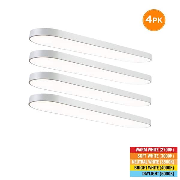 4 ft. x 12 in. White LED Flush Mount Ceiling Light Fixture 2700K 3000K 3500K 4000K 5000K 4500 Lumens 55-Watt (4-Pack)