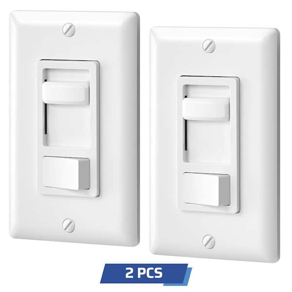 White On/Off Rocker Switch, Single-Pole/3-Way Dimmer Switch for CFL, Halogen, Incandescent, LED, 2-Pack