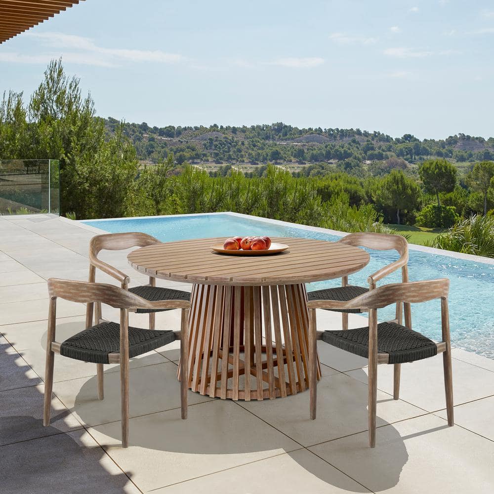 Escondido and Santo Dark Brown 5-Piece Eucalyptus Wood Round Outdoor Dining