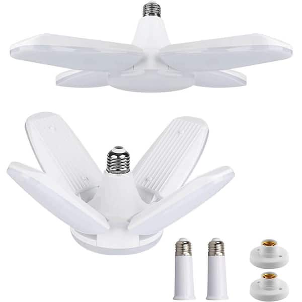 60W LED Garage Shop Lights 8000 Lumen Daylight 6500K Adjustable Deformable Fixture 4 Panels 2 Pack