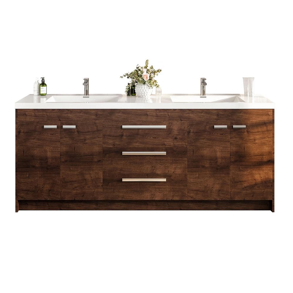 Lugano 84" Rosewood Modern Freestanding Double Vanity with Integrated White Acrylic Sinks