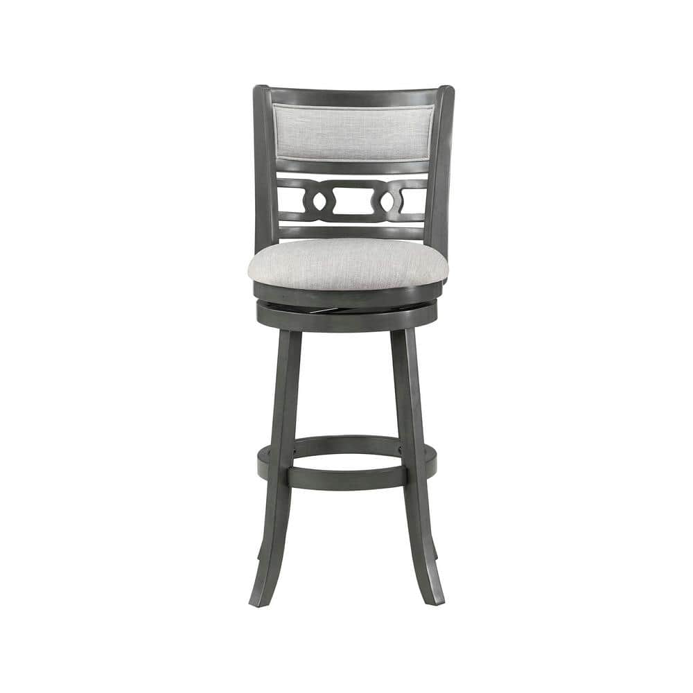 Gray Wood Swivel Bar Stool with Fabric Seat