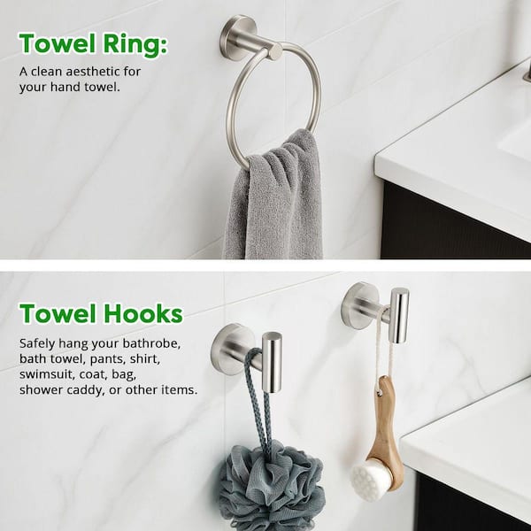 NIERBO 6 Pieces Bathroom Hardware Accessories Set Hand Towel Ring 16&23.6 Inch Round Towel Bar Silver Toilet Paper Holder Towel Hooks 2 Pieces Sus 304 Stainless Steel,Heavy Duty,Wall Mounted NIERBO 6 Pieces Bathroom Hardware Accessories Set Hand Towel Ring 16&23.6 Inch Round Towel Bar Silver Toilet Paper Holder Towel Hooks 2 Pieces Sus 304 Stainless Steel,Heavy Duty,Wall Mounted