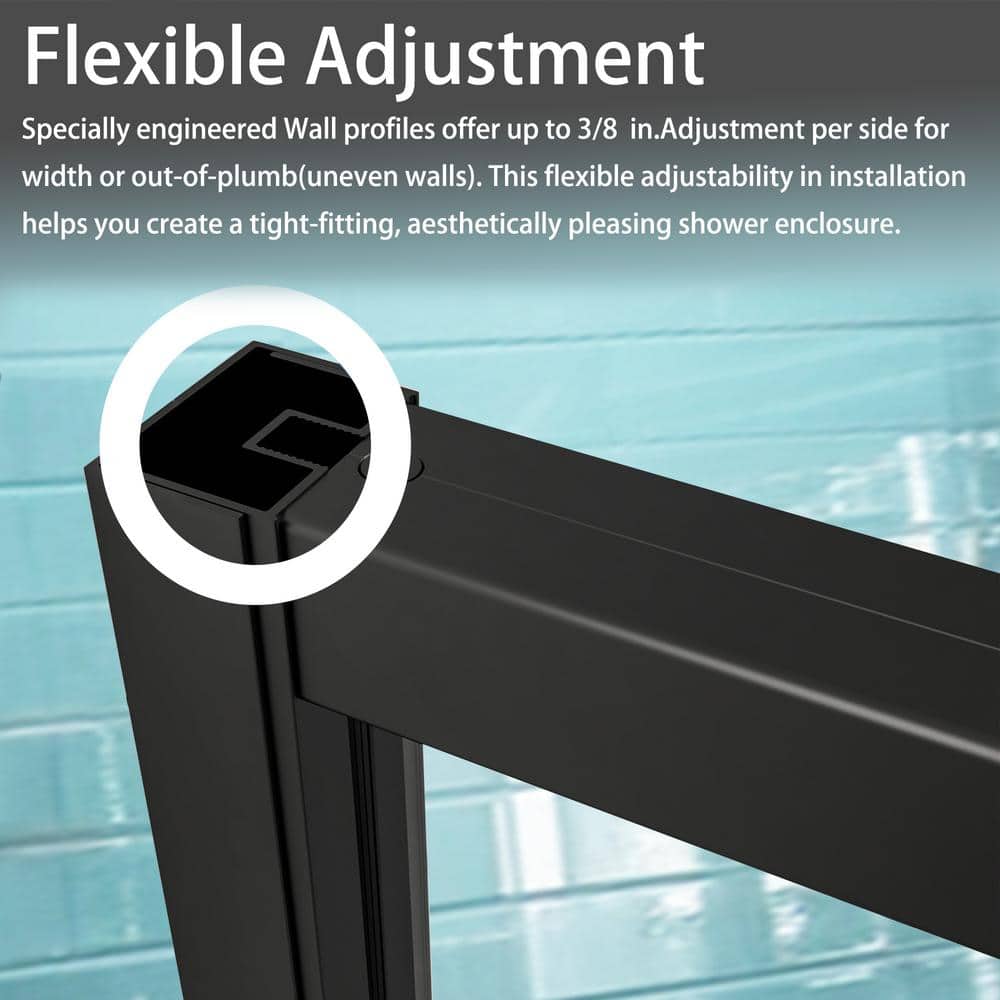 42 in. Matte Black Semi-Frameless Pivot Shower Door with Clear Glass