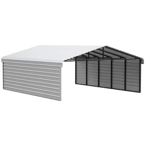 20 ft. W x 24 ft. D x 9 ft. H Eggshell Galvanized Steel Carport with 2-sided Enclosure