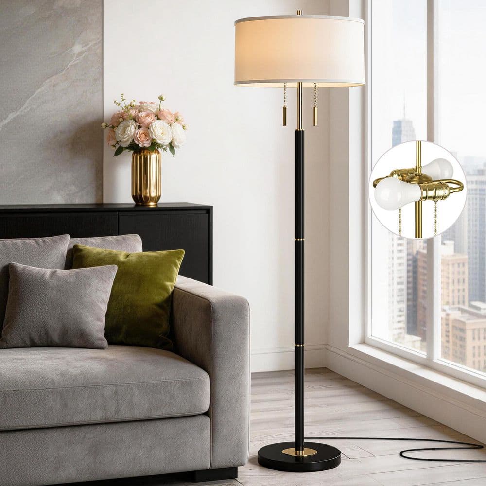 ROTTOGOON 62 in. Mid Century Black Standard Floor Lamp, Standing