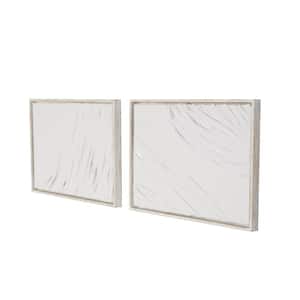 Wood White Wavy Textured Abstract Wall Art with Distressed Wood Frames (Set of 2)