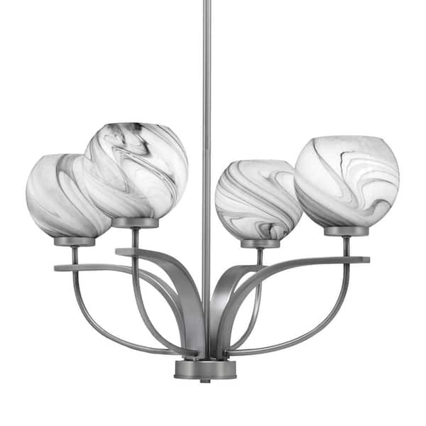 Unbranded Olympia 4-Light, Uplight, Graphite, Chandelier, Finish, 5.75 in. Onyx Swirl Glass