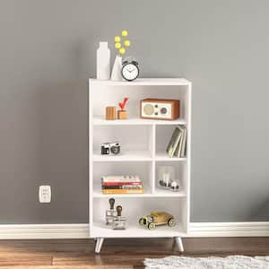 40.75 in. White Wood 6-shelf Accent Bookcase with Storage