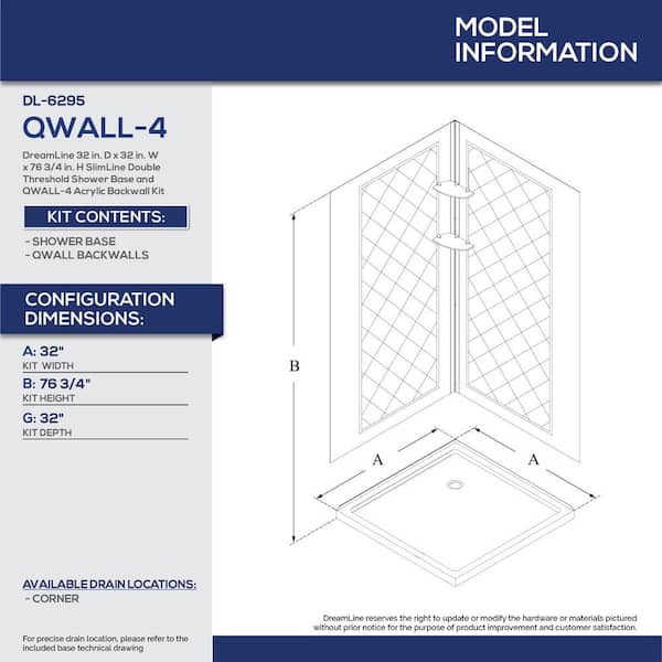 Slimline 32 in. x 32 in. Neo-Angle Shower Pan Base in White with Shower Back Walls