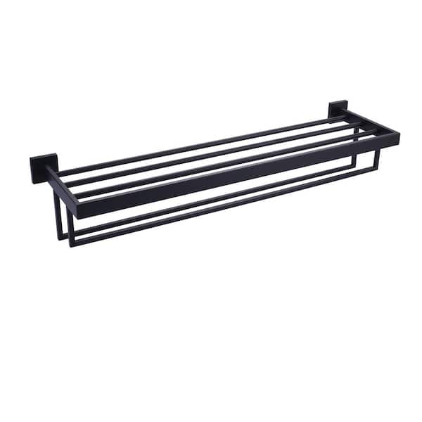 ARCORA 32 in. Square Single Towel Rack Holders Wall Mounted in Matte Black