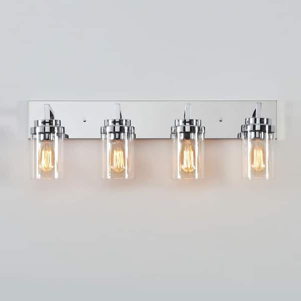 KAWOTI 30 in. 4-Light Chrome Vanity Light with Clear Glass Shade