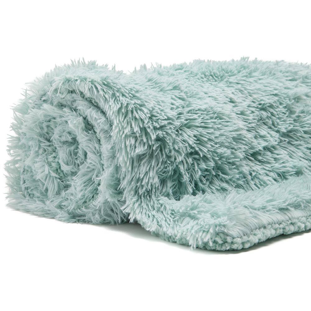 Turquoise Faux Fur Reversible Throw Blanket 50" x 65"