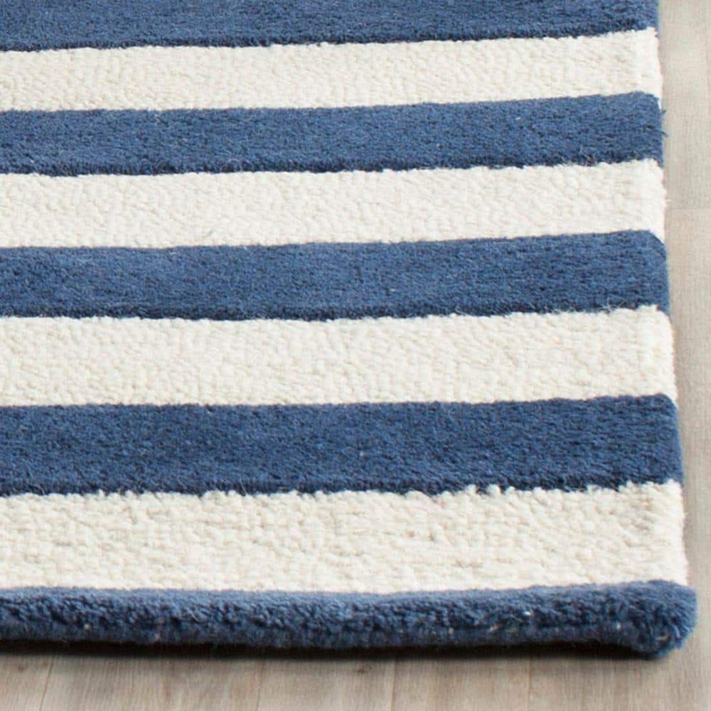 Navy and Ivory Striped Hand-Tufted Wool Area Rug