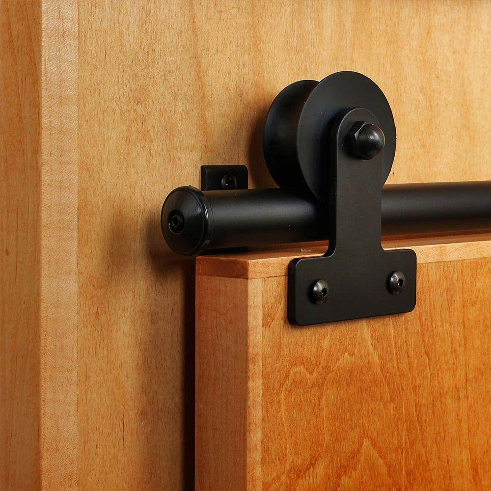 Black Aluminum Barn Door Hardware Kit with Thermoplastic Wheels