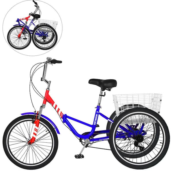 MOONCOOL Adult Folding Tricycle 7 Speed,26 in. Adult Tricycles,3 Wheel Bike Cruiser Trike with Large Basket,for Camping,Shopping