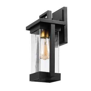 1-Light Matte Black Outdoor Hardwired Wall Sconce with Clear Seeded Glass Shade