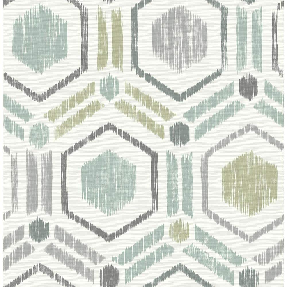 Light Green and Gray Geometric Grasscloth Wallpaper