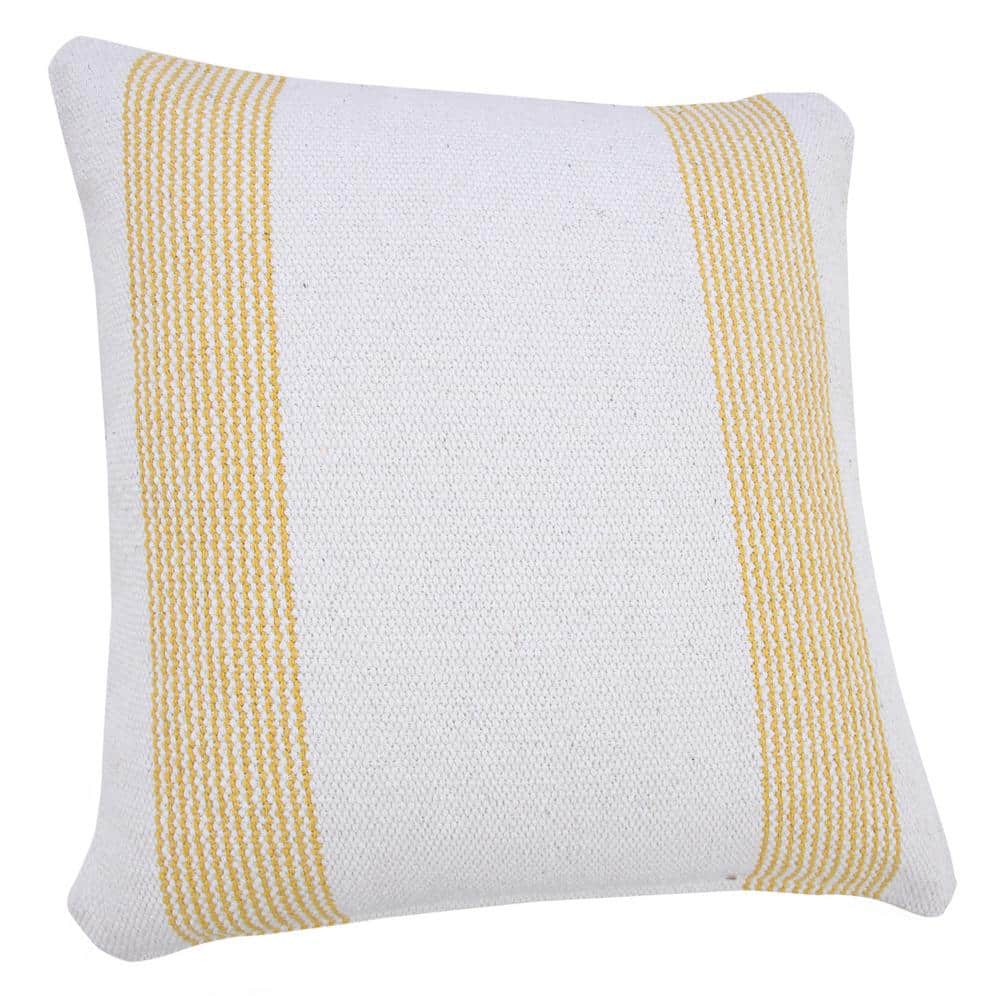 Balanced Yellow and White Cotton Polyester 20" x 20" Throw Pillow