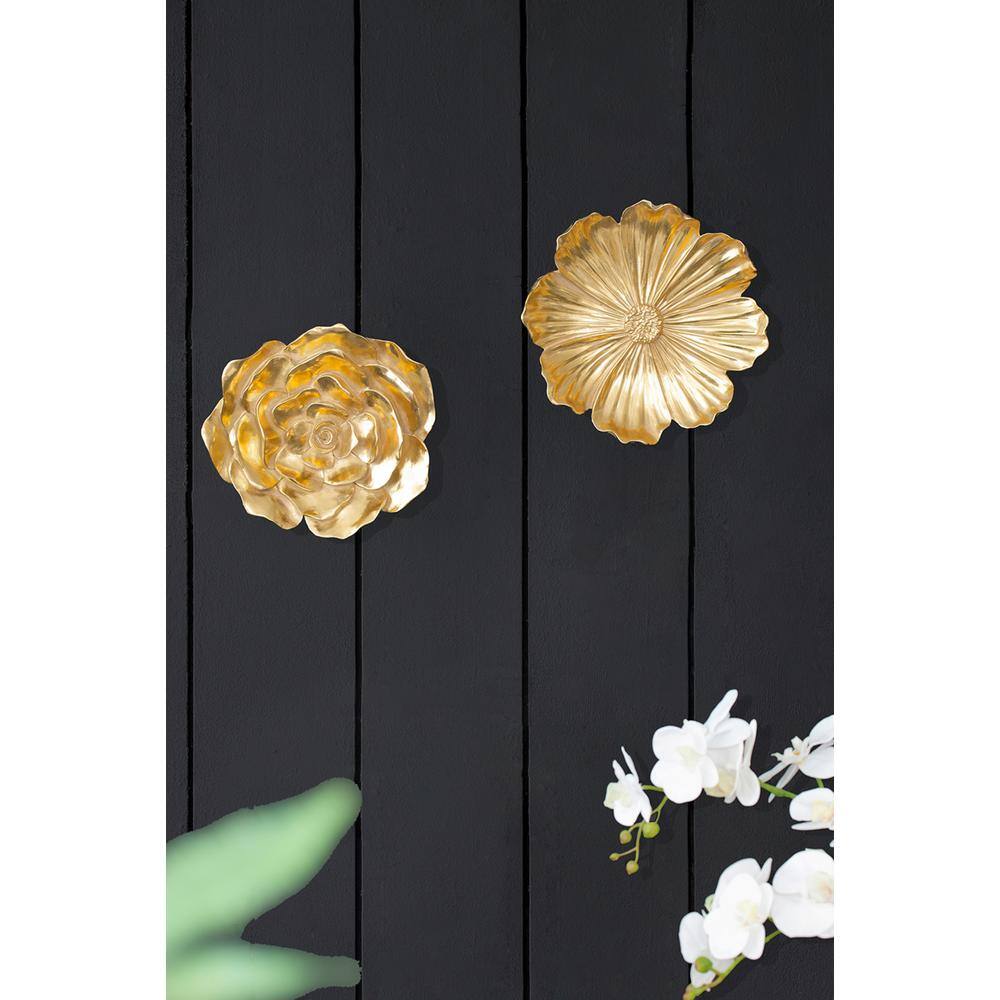Set of 2 Gold Resin Floral Wall Accents