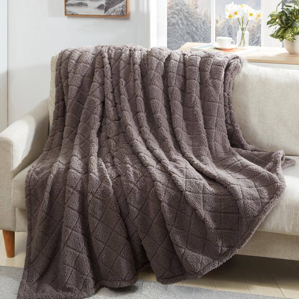 Charcoal Brown Full Reversible Sherpa Fleece Blanket