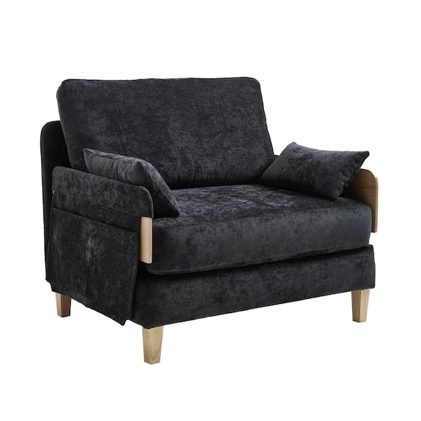 Modern Black Chenille Convertible Accent Arm Chair with Storage, (Set of 1)