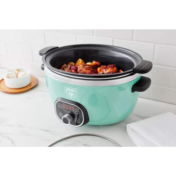 GreenLife 6 Qt. Turquoise Slow Cooker CC004775-001 - The Home Depot