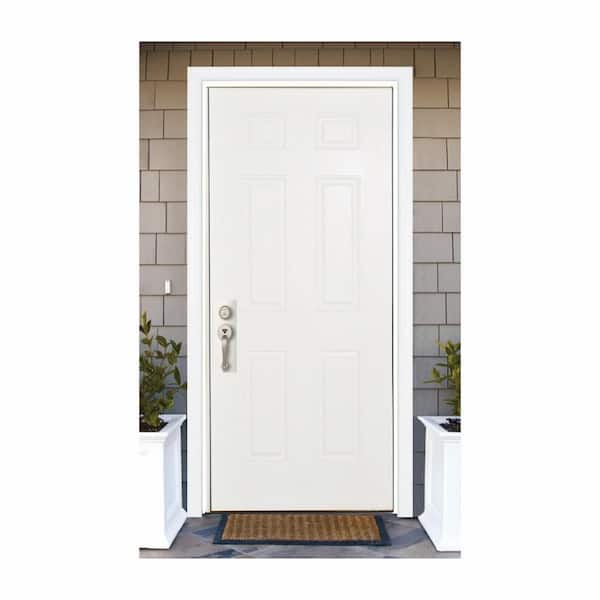 Reliant 42 in. x 80 in. 6-Panel Left Hand Outswing White Primed Fiberglass Prehung Front Door with 4-9/16 in. Jamb Size