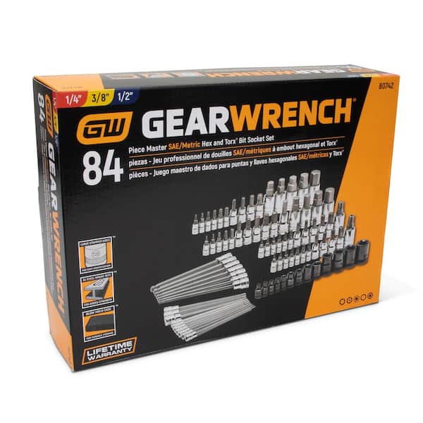 GEARWRENCH 1/4 in., 3/8 in., and 1/2 in. Drive SAE/Metric Master Hex and  Torx Bit Socket Set (84-Piece) 80742 - The Home Depot