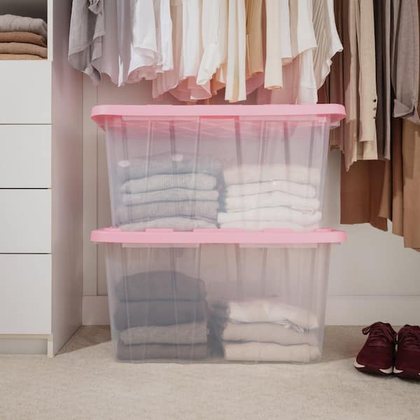 HDX 27 Gal. Tough Tote in Clear with Orchid Pink Lid 999-27G-HDXOP
