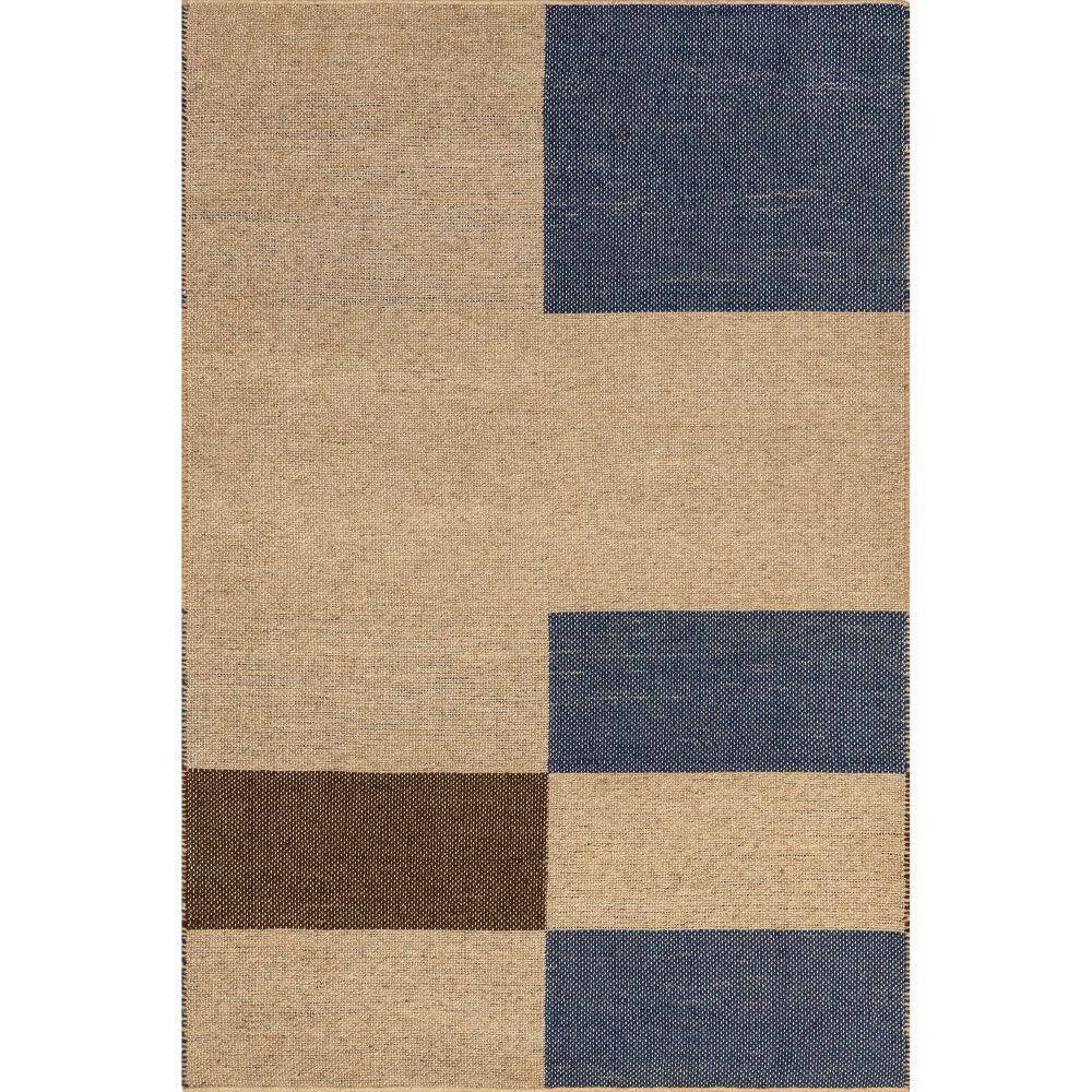Handmade Blue and Beige Jute Rectangular 8' x 10' Rug