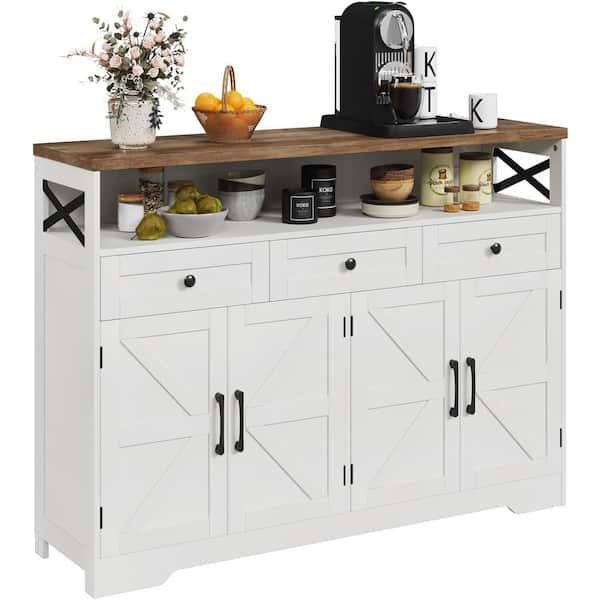 Clavie 13 in. W x 51 in. D x 37 in. H White Linen Cabinet with 3-Drawers and 4 Open Door Shelves