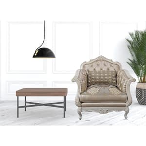 Charlie Beige Faux Leather Arm Chair with Nailhead Trim Removable and Tufted Cushions